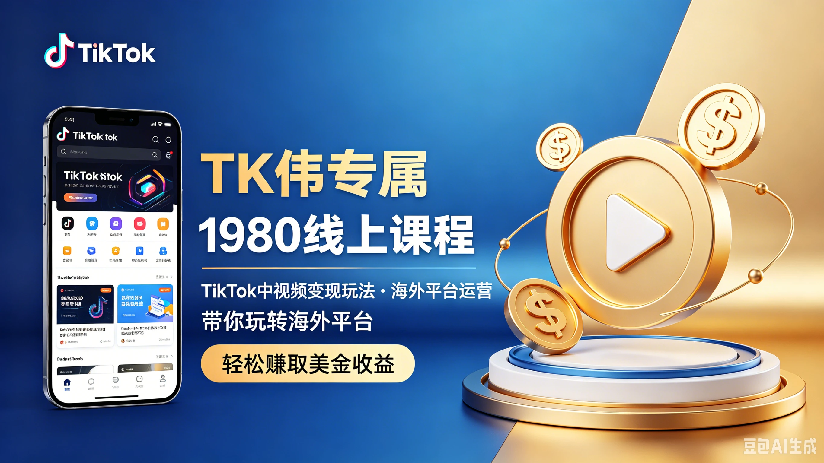 【精】TK伟专属1980线上课程,主打TikTok中视频变现玩法,带你玩转海外平台、轻松赚取美金收益 【精】TK伟专属1980线上课程,主打TikTok中视频变现玩法,带你玩转海外平台、轻松赚取美金收益