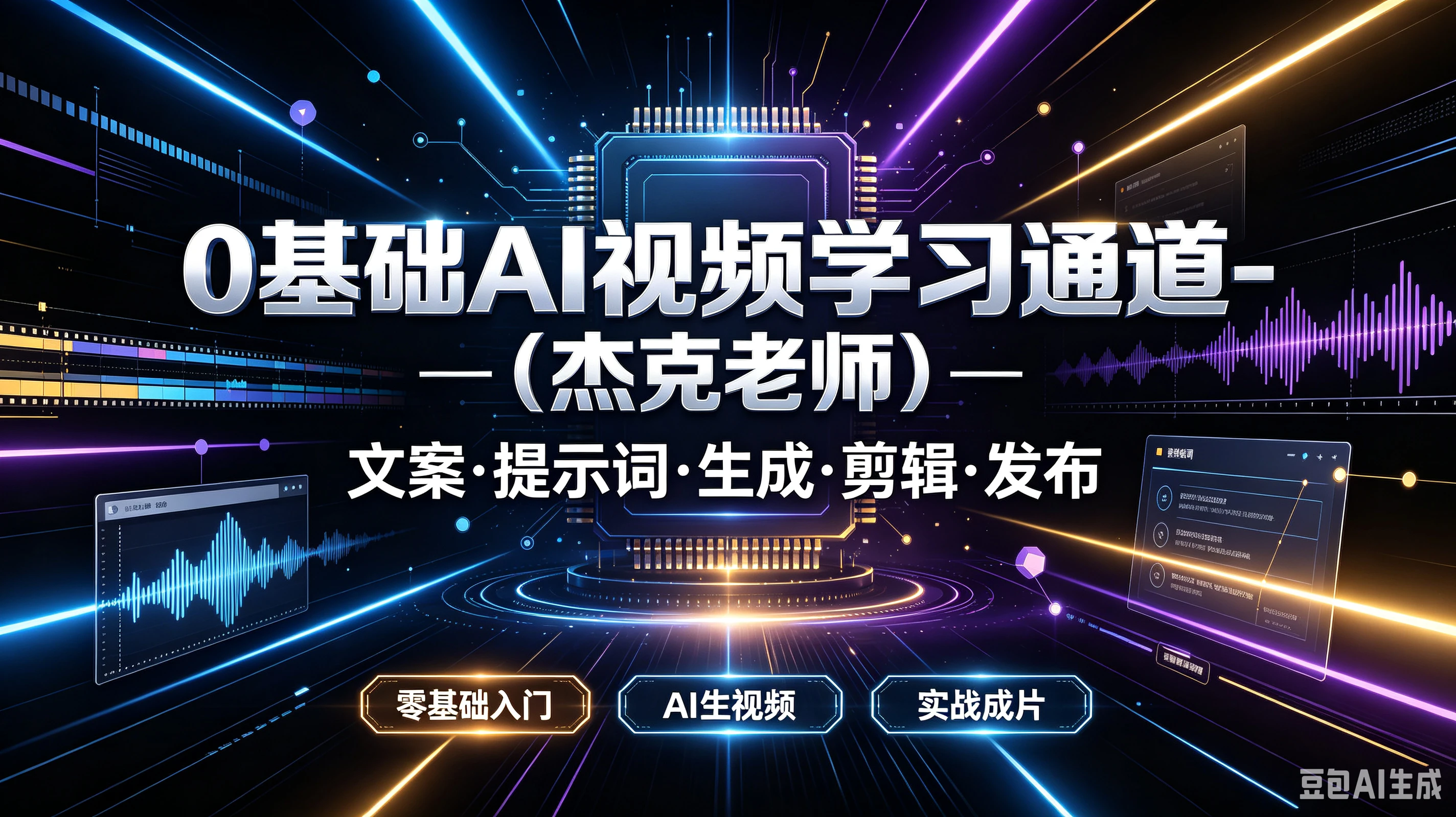 【精】O基础AI视频学习通道一（杰克老师）一文案·提示词·生成·剪辑·发布，零基础入门、AI生视频、实战成片