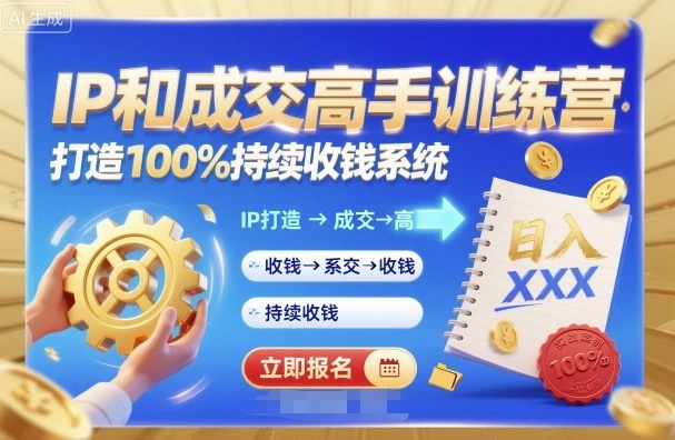 带你成为IP和成交高手的训练营，打造100%持续收钱系统