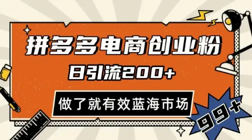 拼多多引流电商创业粉，日引200+，可矩阵放大，做了就有效【揭秘】