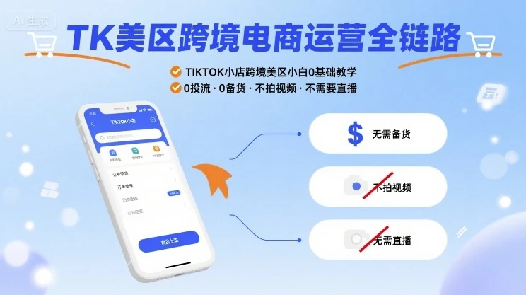 【精】TK美区跨境电商运营全链路,TIKTOK小店跨境美区小白0基础教学,0投流0备货不拍视频不需要直播 【精】TK美区跨境电商运营全链路,TIKTOK小店跨境美区小白0基础教学,0投流0备货不拍视频不需要直播