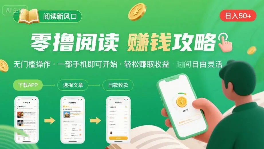 零撸阅读新风口，无门槛轻松挣，一部手机，日入 50-3张【揭秘】