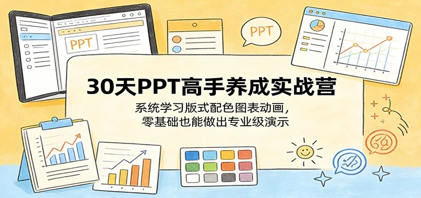 【精】30天PPT高手养成实战营:系统学习版式配色图表动画,零基础也能做出专业级演示 【精】30天PPT高手养成实战营:系统学习版式配色图表动画,零基础也能做出专业级演示