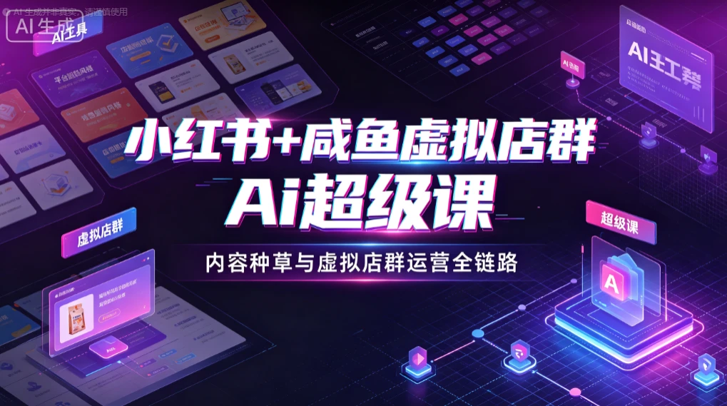 【精】小红书+咸鱼虚拟店群Ai超级课，内容种草与虚拟店群运营全链路
