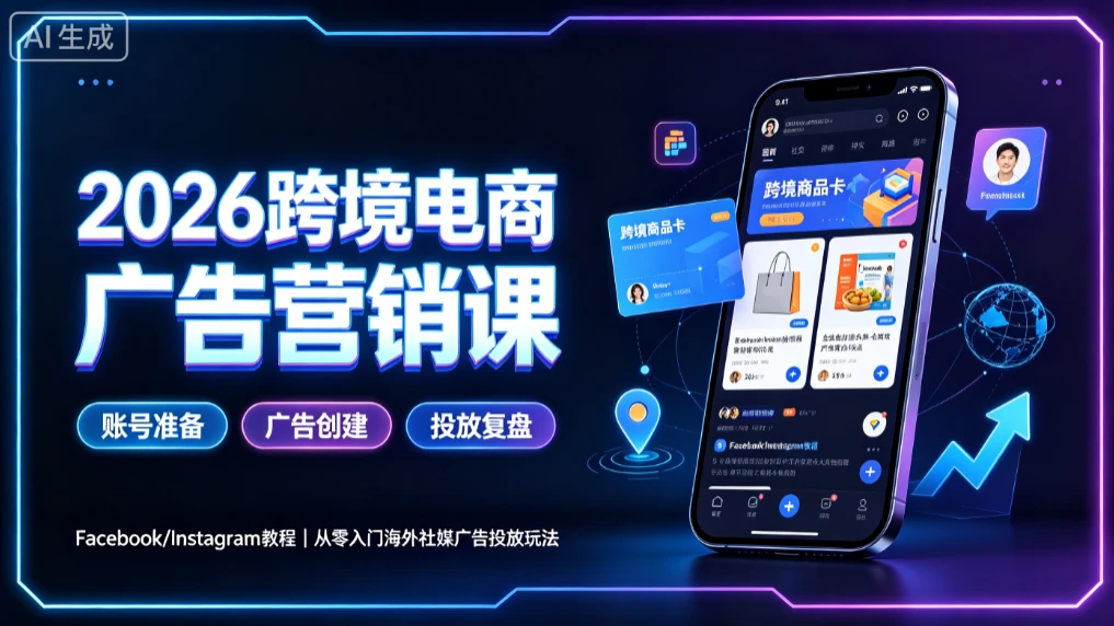 【精】2026跨境电商广告营销课,Facebook/Instagram教程,从零入门海外社媒广告投放玩法 【精】2026跨境电商广告营销课,Facebook/Instagram教程,从零入门海外社媒广告投放玩法