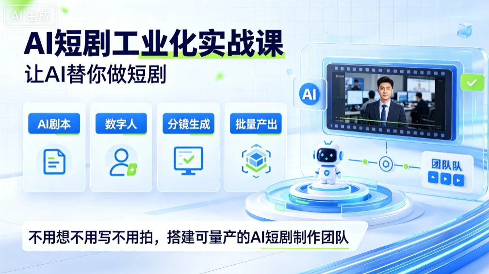 【精】AI短剧工业化实战课,让AI替你做短剧,不用想不用写不用拍,搭建可量产的AI短剧制作团队 【精】AI短剧工业化实战课,让AI替你做短剧,不用想不用写不用拍,搭建可量产的AI短剧制作团队