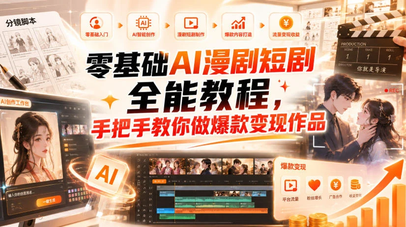 【精】零基础AI漫剧短剧全能教程,从AI智能体搭建、文案脚本分镜、多平台AI生视频、剪映精修,覆盖全题材创作,手把手教你做爆款变现作品 【精】零基础AI漫剧短剧全能教程,从AI智能体搭建、文案脚本分镜、多平台AI生视频、剪映精修,覆盖全题材创作,手把手教你做爆款变现作品