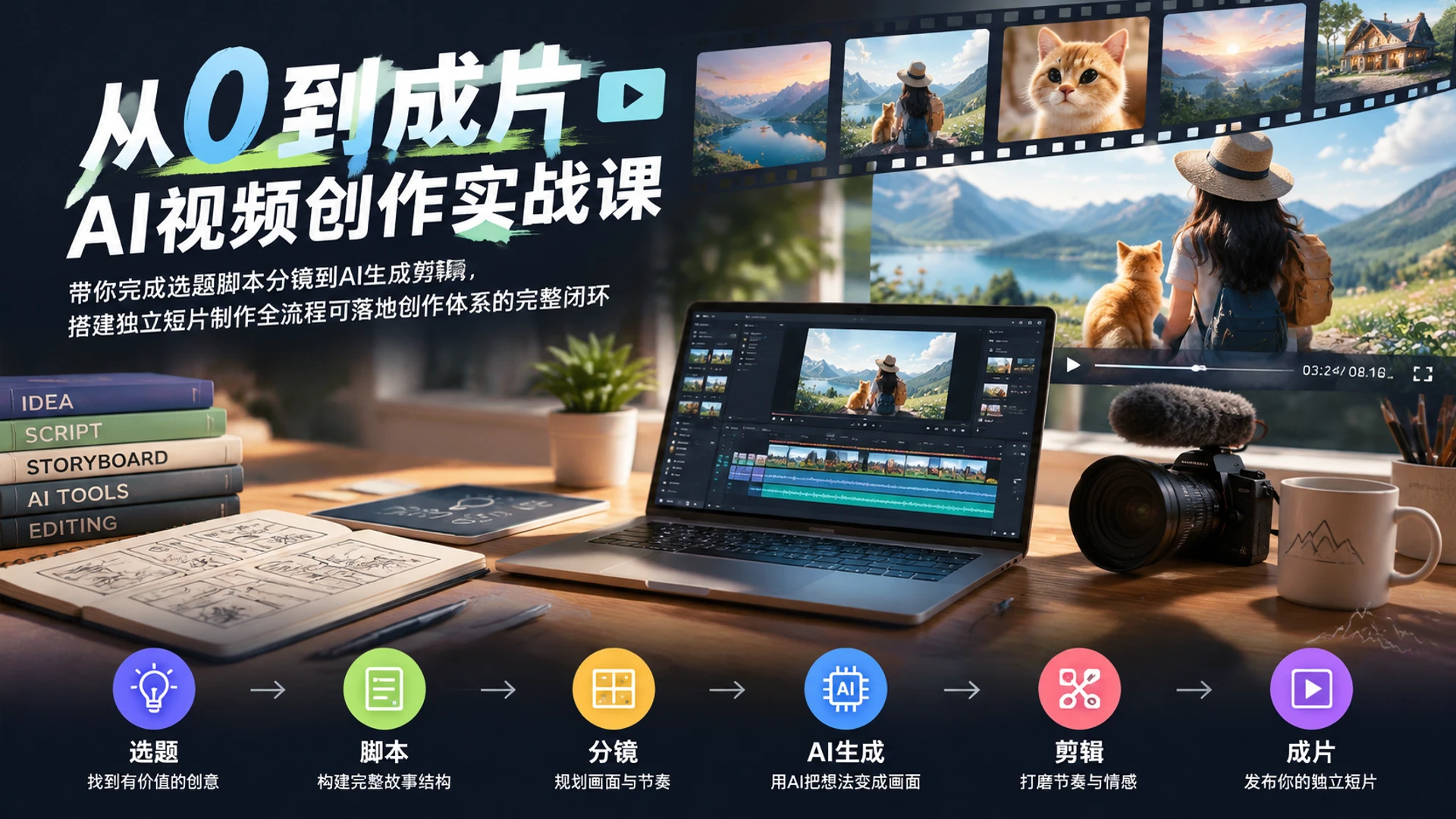【精】从0到成片・AI视频创作实战课,带你完成选题脚本分镜到AI生成剪辑,搭建独立短片制作全流程可落地创作体系的完整闭环 【精】从0到成片・AI视频创作实战课,带你完成选题脚本分镜到AI生成剪辑,搭建独立短片制作全流程可落地创作体系的完整闭环