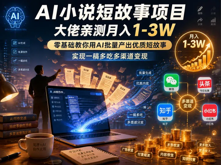 【精】AI小说短故事项目,大佬亲测月入1-3W,零基础教你用AI批量产出优质短故事,实现一稿多吃多渠道变现 【精】AI小说短故事项目,大佬亲测月入1-3W,零基础教你用AI批量产出优质短故事,实现一稿多吃多渠道变现