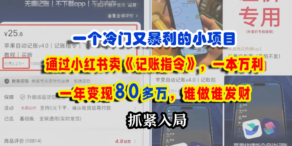 一个冷门又暴利的小项目,通过小红书卖记账指令,一本万利,一年变现80多个,谁做谁发财 一个冷门又暴利的小项目,通过小红书卖记账指令,一本万利,一年变现80多个,谁做谁发财