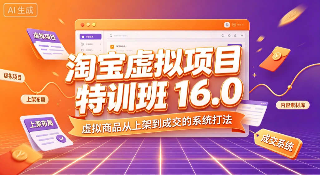 【精】淘宝虚拟项目特训班 16.0，虚拟商品从上架到成交的系统打法