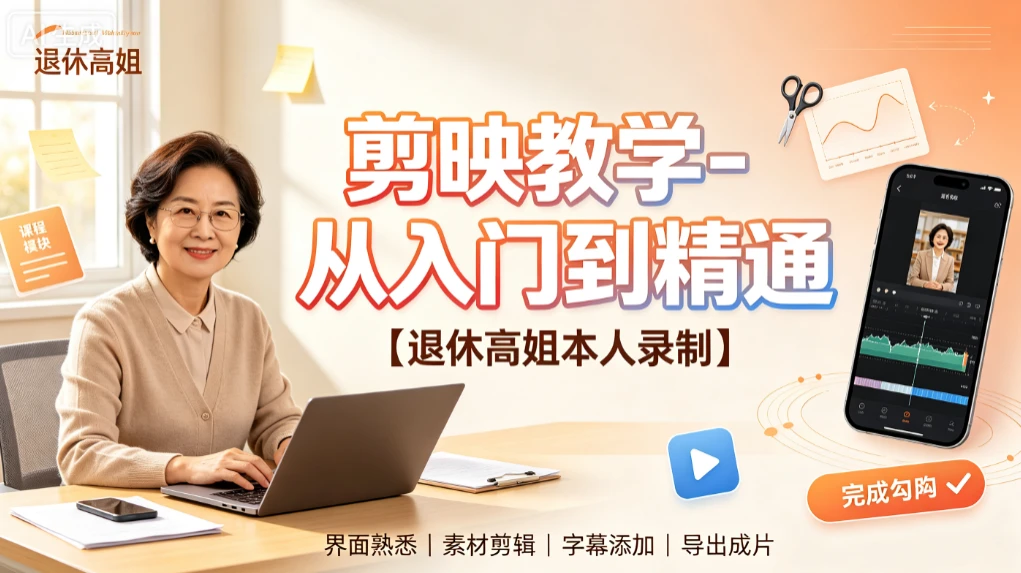 【精】剪映教学-从入门到精通,退休高姐本人录制,界面熟悉、素材剪辑、字幕添加、导出成片 【精】剪映教学-从入门到精通,退休高姐本人录制,界面熟悉、素材剪辑、字幕添加、导出成片