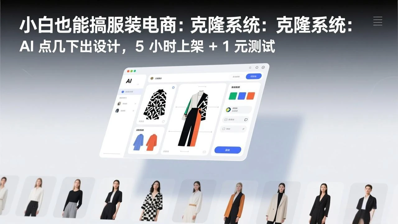 【精】小白也能搞服装电商:克隆系统:AI 点几下出设计,5 小时上架 + 1 元测试 【精】小白也能搞服装电商:克隆系统:AI 点几下出设计,5 小时上架 + 1 元测试