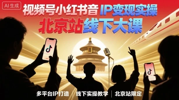 【精】视频号小红书抖音IP变现实操北京站线下大课，40+行业短视频高变现姿势，100+IP高变现实操技术
