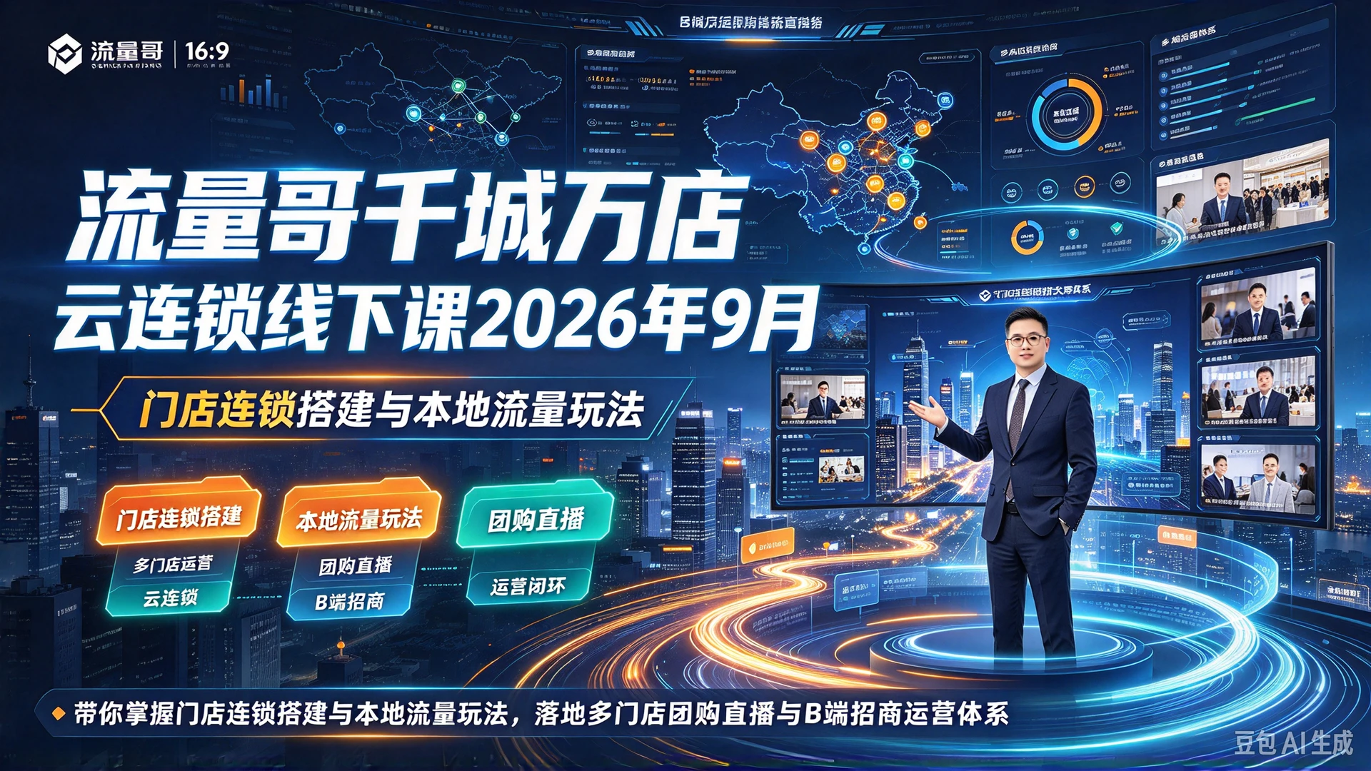 【精】流量哥千城万店云连锁线下课2026年9月，带你掌握门店连锁搭建与本地流量玩法，落地多门店团购直播与B端招商运营体系