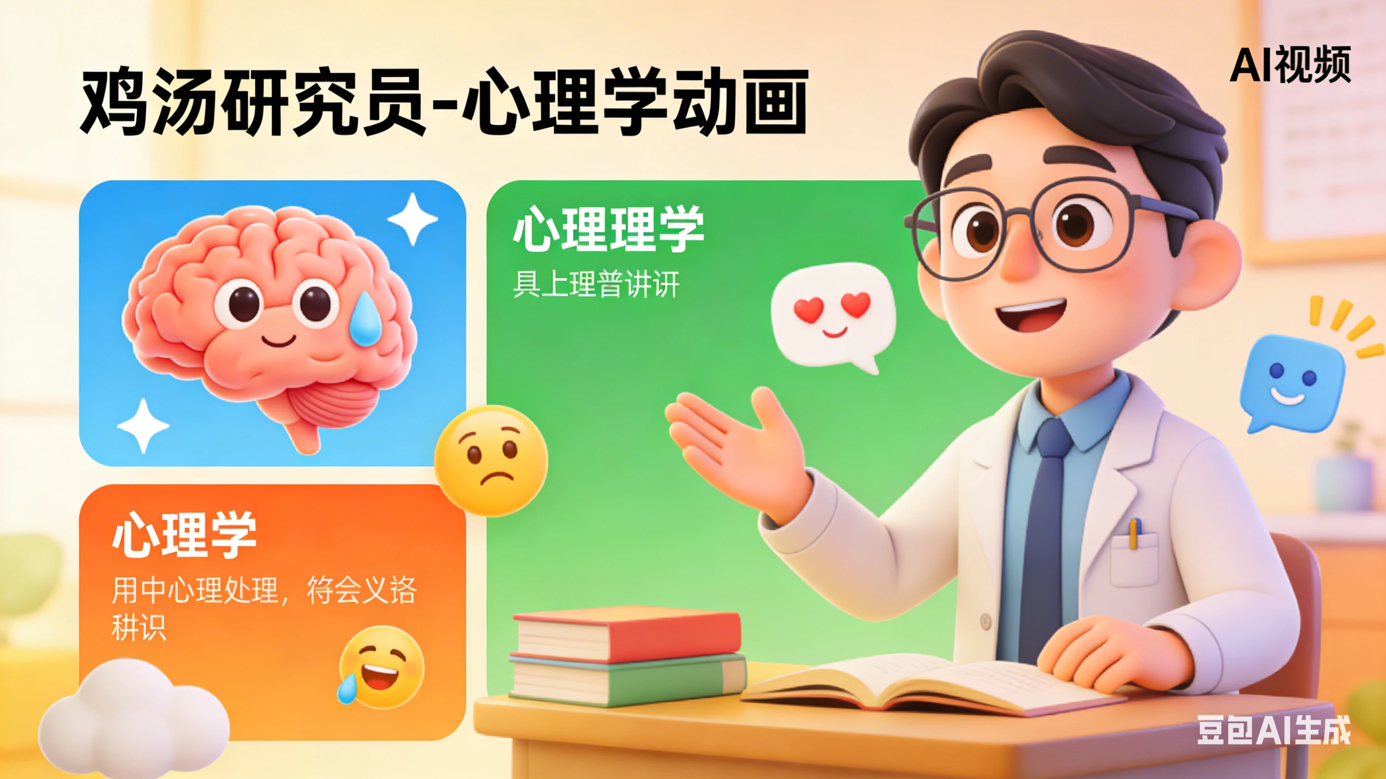 【精】鸡汤研究员，AI心理学动画视频制作教学