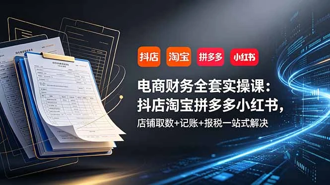 【精】电商财务全套实操课：抖店淘宝拼多多小红书，店铺取数+记账+报税一站式解决