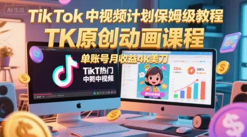 TikTok中视频计划保姆级教程,TK原创动画课程,单账号月收益4k美刀 TikTok中视频计划保姆级教程,TK原创动画课程,单账号月收益4k美刀