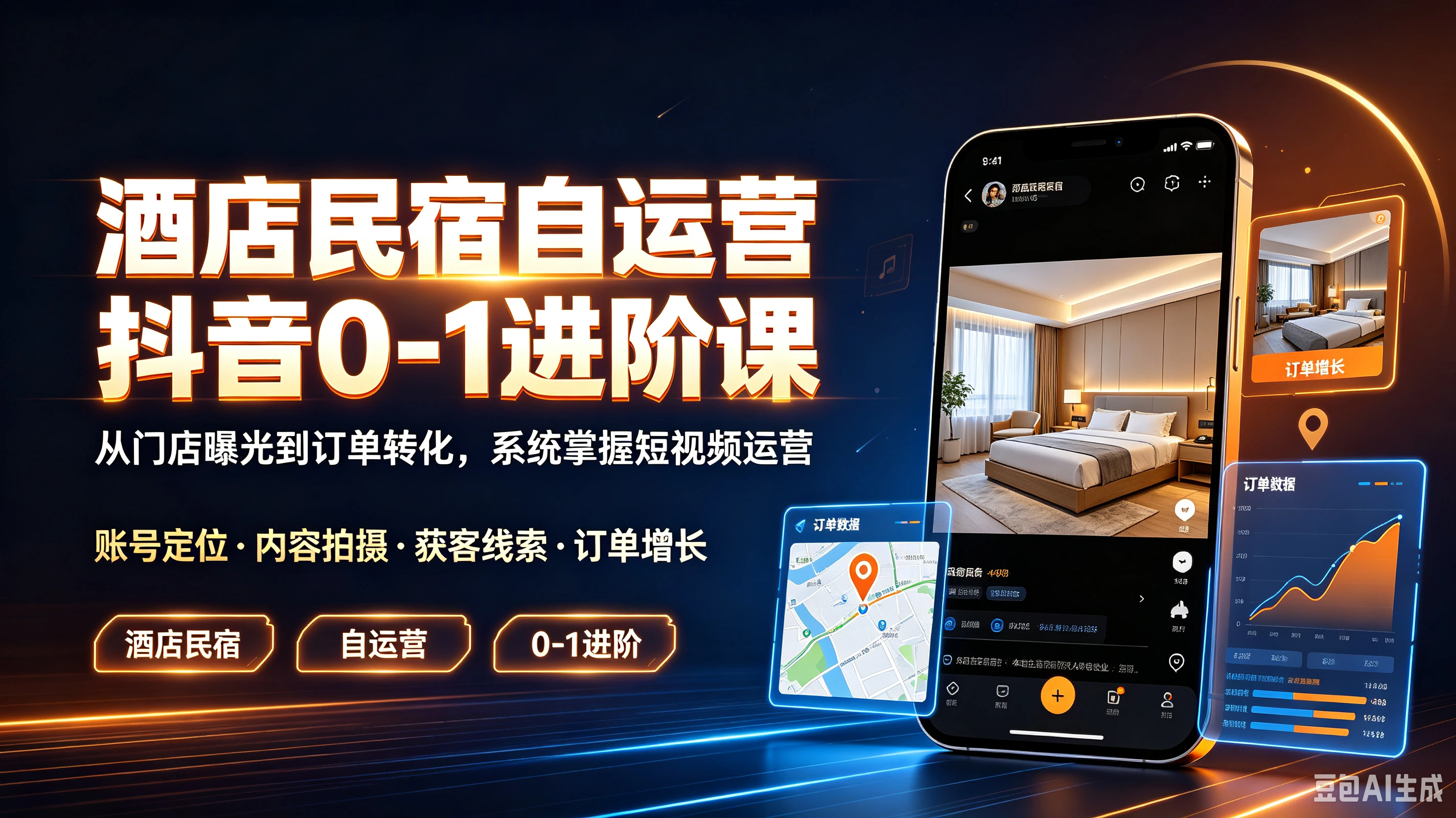 【精】酒店民宿自运营抖音0-1进阶课,从门店曝光到订单转化,系统掌握短视频运营账号定位·内容拍摄·获客线索·订单增长