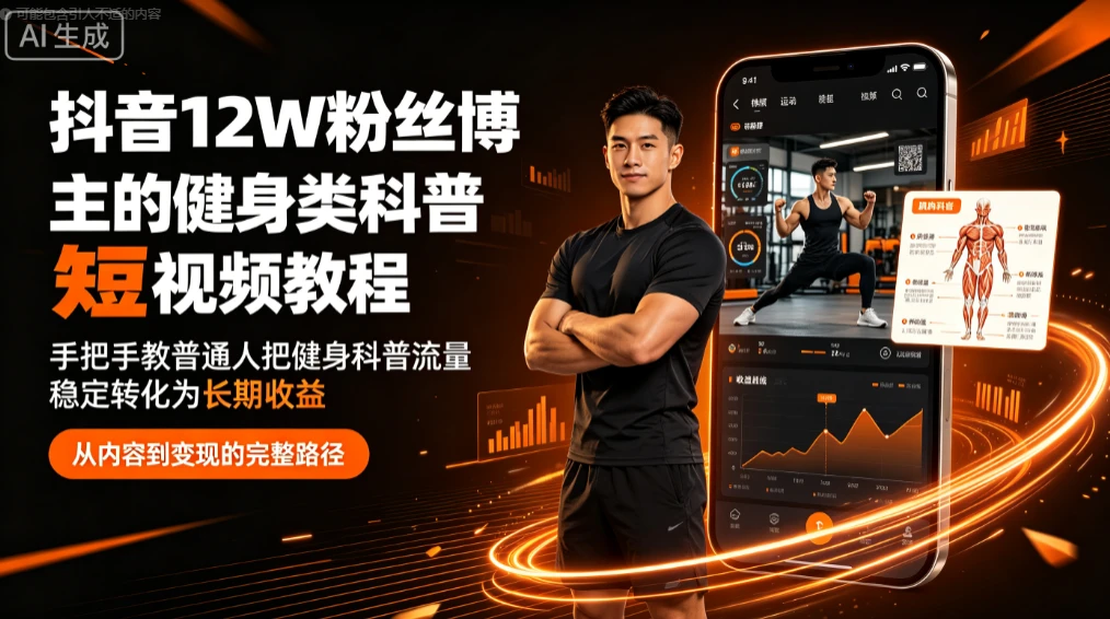 抖音12W粉丝博主的健身类科普短视频教程，手把手教普通人把健身科普流量稳定转化为长期收益