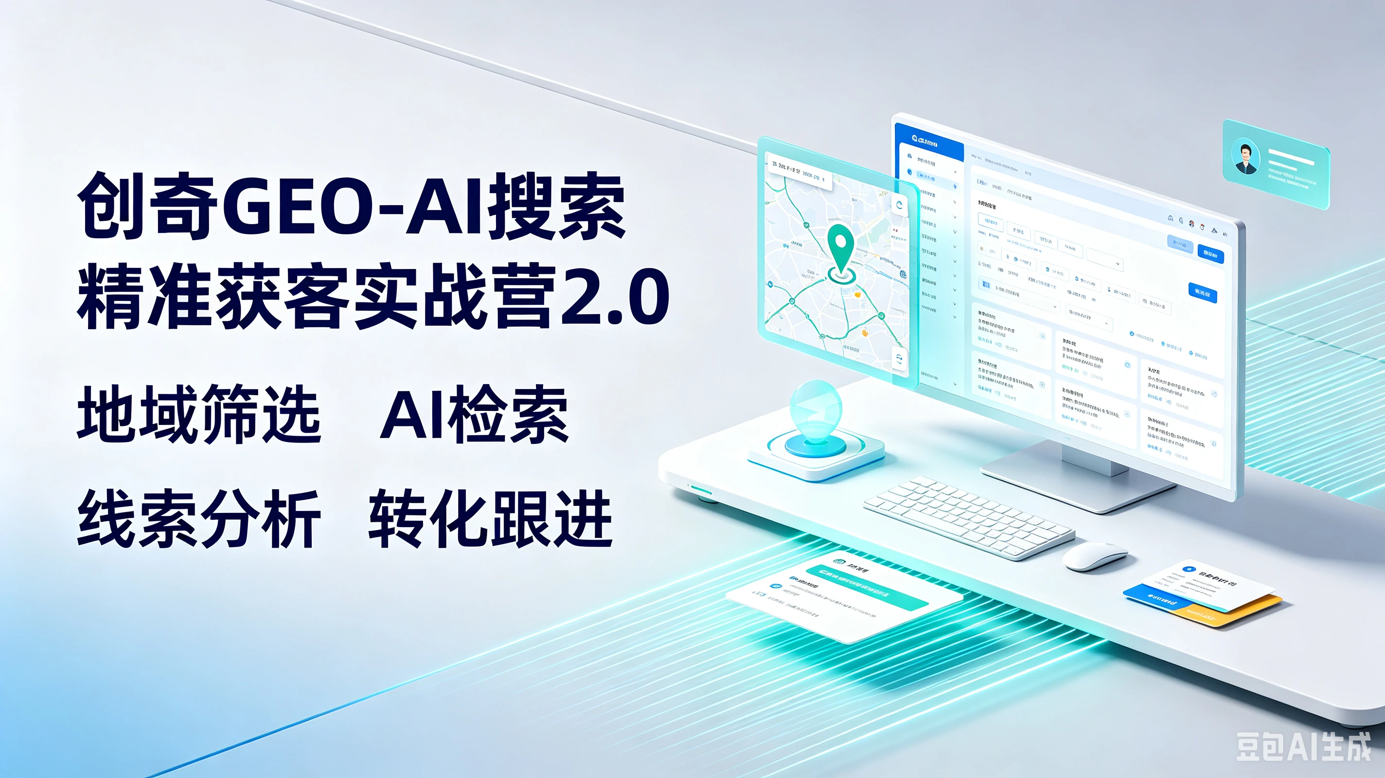 【精】创奇GEO-AI搜索精准获客实战营2.0，地域筛选、AI检索、线索分析、转化跟进
