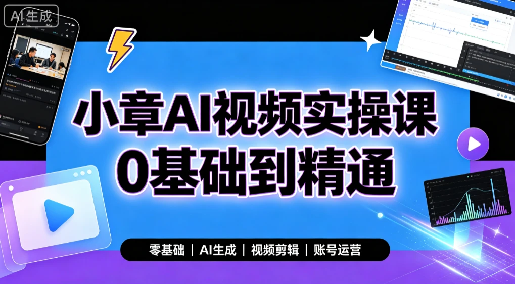 【精】小章AI视频实操课0基础到精通,零基础、AI生成、视频剪辑、账号运营 【精】小章AI视频实操课0基础到精通,零基础、AI生成、视频剪辑、账号运营