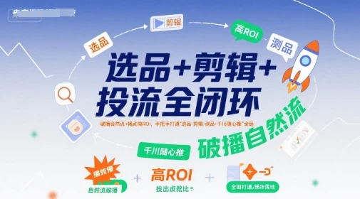 【精】选品+剪辑+投流全闭环,破播自然流+撬动高ROI,手把手打通“选品-剪辑-测品-千川随心推”全链 【精】选品+剪辑+投流全闭环,破播自然流+撬动高ROI,手把手打通“选品-剪辑-测品-千川随心推”全链