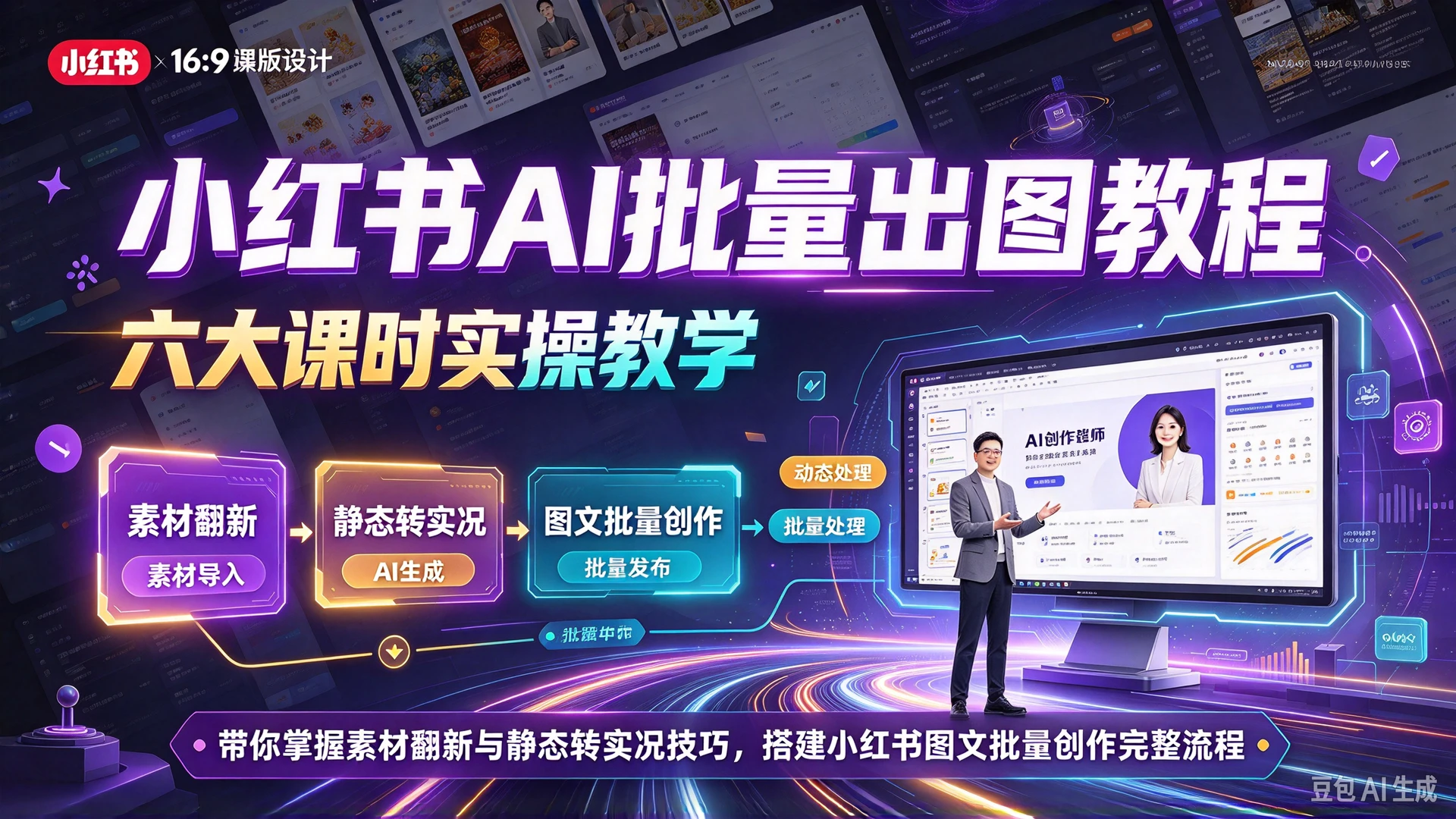 小红书AI批量出图教程,六大课时实操教学,带你掌握素材翻新与静态转实况技巧,搭建小红书图文批量创作完整流程