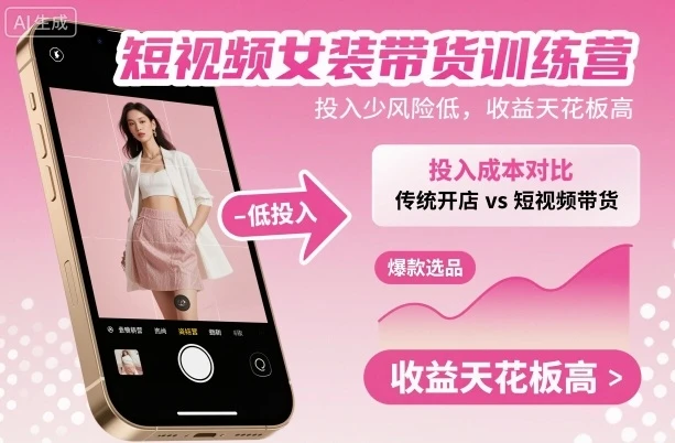 短视频女装带货训练营,投入少风险低,收益天花板高 短视频女装带货训练营,投入少风险低,收益天花板高