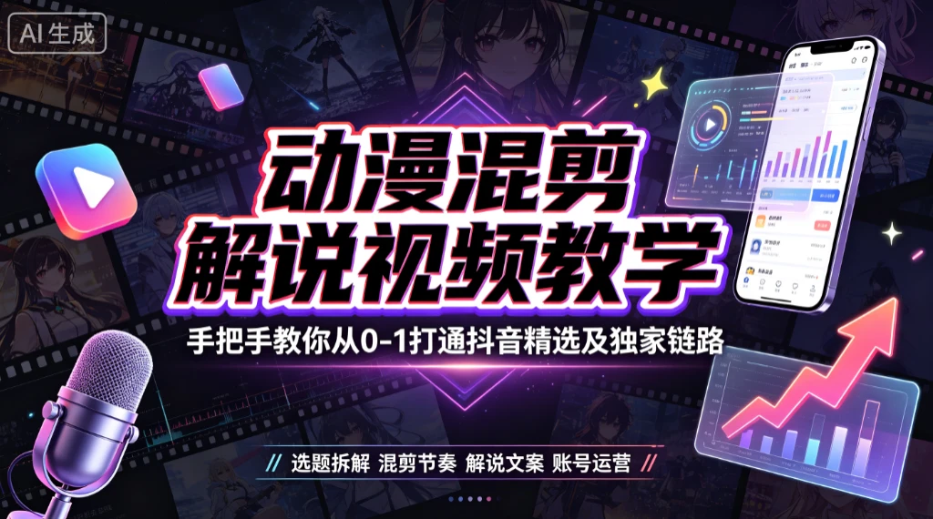【精】抖音某大佬的动漫混剪解说视频教学，手把手教你从0-1打通抖音精选及独家链路