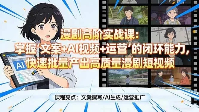 【精】漫剧高阶实战课:掌握“文案+AI视频+运营”的闭环能力,快速批量产出高质量漫剧短视频 【精】漫剧高阶实战课:掌握“文案+AI视频+运营”的闭环能力,快速批量产出高质量漫剧短视频