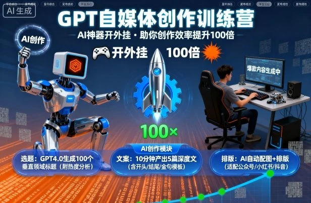 GPT自媒体创作训练营:AI神器开外挂,助你创作效率提升100倍 GPT自媒体创作训练营:AI神器开外挂,助你创作效率提升100倍