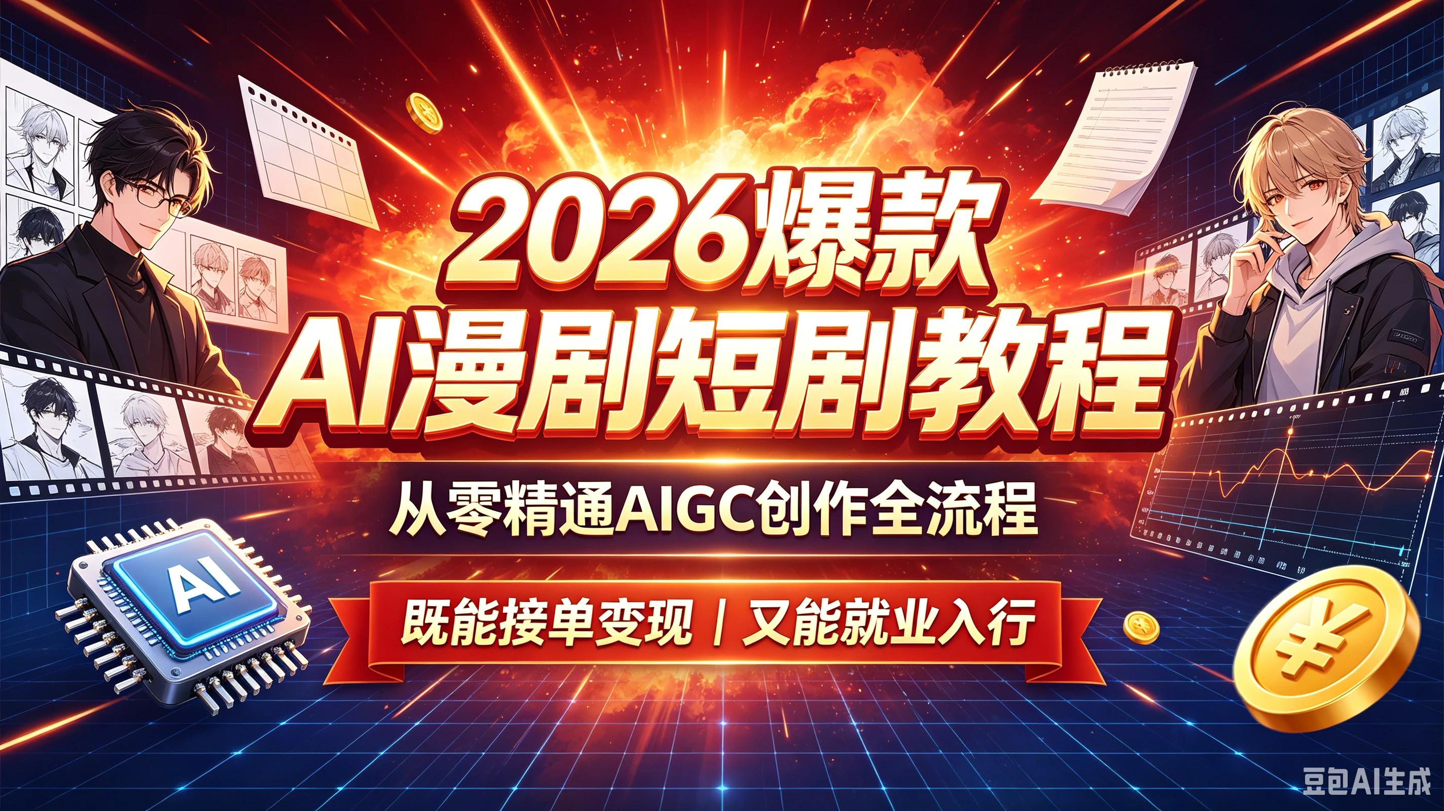 【精】2026 爆款 AI 漫剧短剧教程 从零精通 AIGC 创作全流程 既能接单变现又能就业入行 【精】2026 爆款 AI 漫剧短剧教程 从零精通 AIGC 创作全流程 既能接单变现又能就业入行