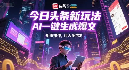 今日头条新玩法,AI一键生成爆文,矩阵操作,月入5位数 今日头条新玩法,AI一键生成爆文,矩阵操作,月入5位数