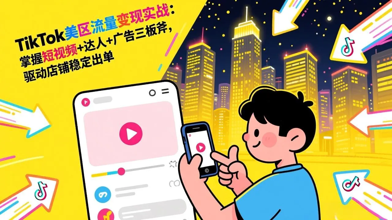 【精】TikTok美区流量变现实战：掌握短视频+达人+广告三板斧，驱动店铺稳定出单
