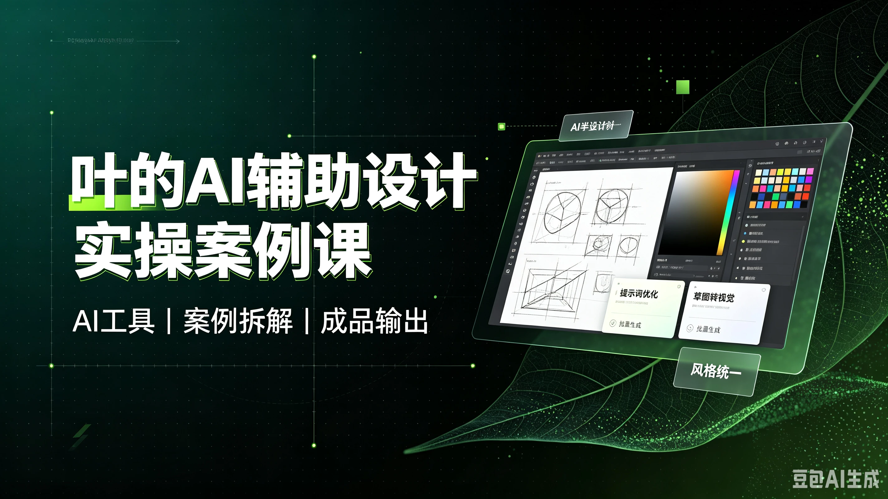 【精】叶的AI辅助设计实操案例课，AI工具、案例拆解、成品输出