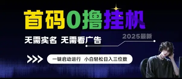 首码0撸挂G项目，无需实名无需看广告 一键启动运行，小白轻松日入三位数【揭秘】