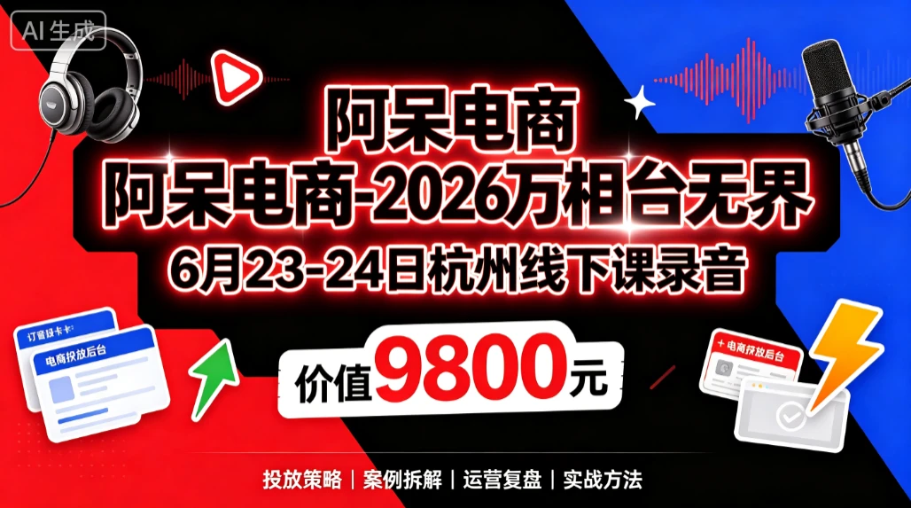 【精】阿呆电商-2026万相台无界6月23-24日杭州线下课录音(价值9800元) 【精】阿呆电商-2026万相台无界6月23-24日杭州线下课录音(价值9800元)
