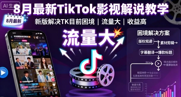 【精】8月最新TikTok影视解说教学,新版解决TK目前困境,流量大,收益高 【精】8月最新TikTok影视解说教学,新版解决TK目前困境,流量大,收益高