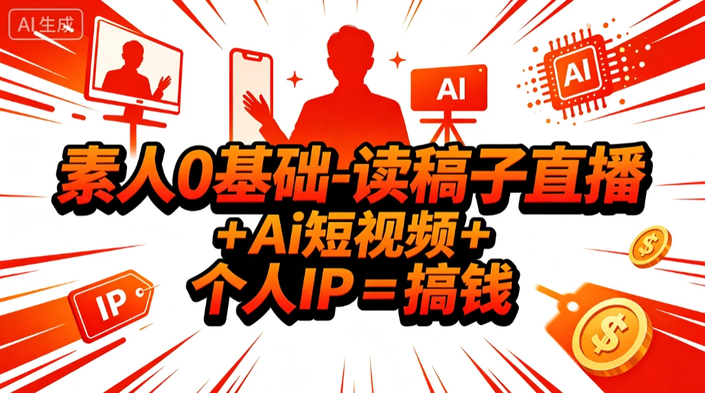 【精】素人0基础-读稿子直播 + Ai短视频 + 个人IP = 搞钱