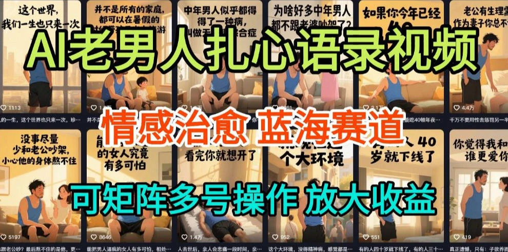 AI制作老男人扎心语录，5分钟一条，操作简单，流量非常大，保姆级教程