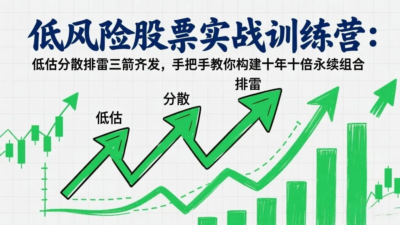 【精】低风险股票实战训练营:低估分散排雷三箭齐发,手把手教你构建十年十倍永续组合 【精】低风险股票实战训练营:低估分散排雷三箭齐发,手把手教你构建十年十倍永续组合