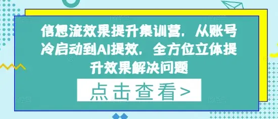 信息流效果提升集训营,从账号冷启动到AI提效,全方位立体提升效果解决问题 信息流效果提升集训营,从账号冷启动到AI提效,全方位立体提升效果解决问题
