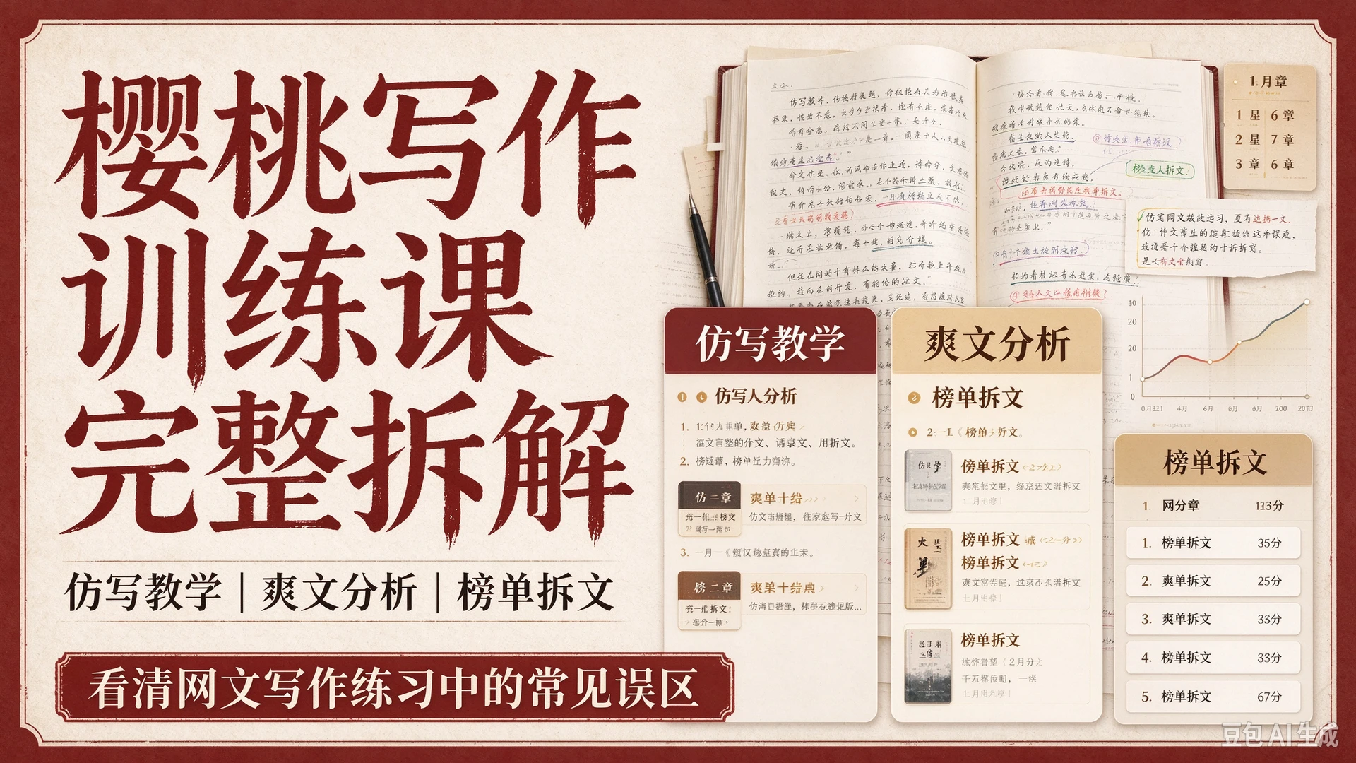 【精】樱桃写作训练课完整拆解,包含仿写教学、爽文分析与榜单拆文,帮写作者看清网文写作练习中的常见误区 【精】樱桃写作训练课完整拆解,包含仿写教学、爽文分析与榜单拆文,帮写作者看清网文写作练习中的常见误区