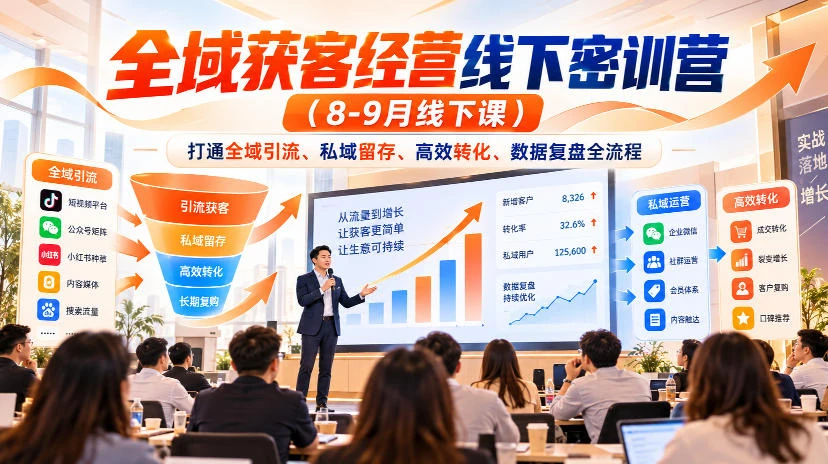 【精】全域获客经营线下密训营(8-9月线下课),打通全域引流、私域留存、高效转化、数据复盘全流程
