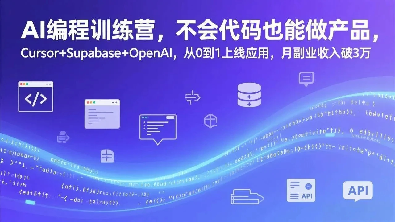 【精】AI编程训练营,不会代码也能做产品,Cursor+Supabase+OpenAI,从0到1上线应用,月副业收入破3万 【精】AI编程训练营,不会代码也能做产品,Cursor+Supabase+OpenAI,从0到1上线应用,月副业收入破3万
