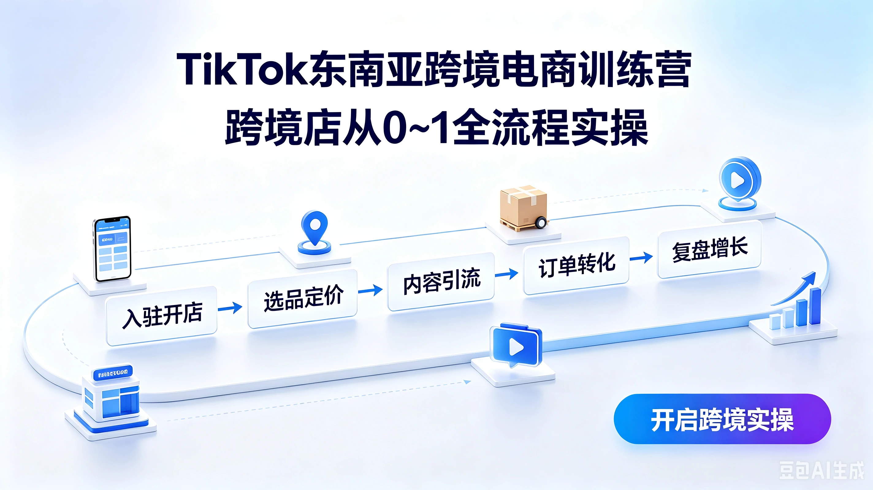 【精】TikTok东南亚跨境电商训练营跨境店从0~1全流程实操，复盘增长、订单转化、内容引流、选品定价、入驻开店