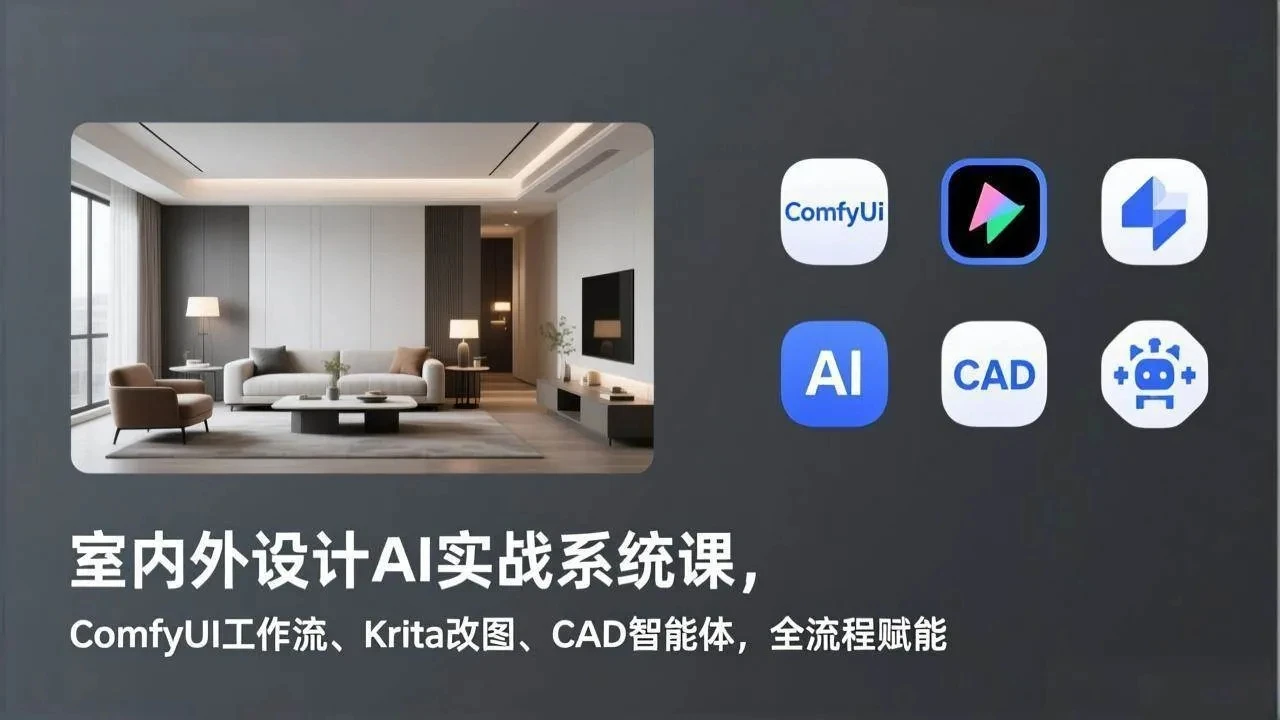 【精】室内外设计AI实战系统课,ComfyUI工作流、Krita改图、CAD智能体,全流程赋能 【精】室内外设计AI实战系统课,ComfyUI工作流、Krita改图、CAD智能体,全流程赋能