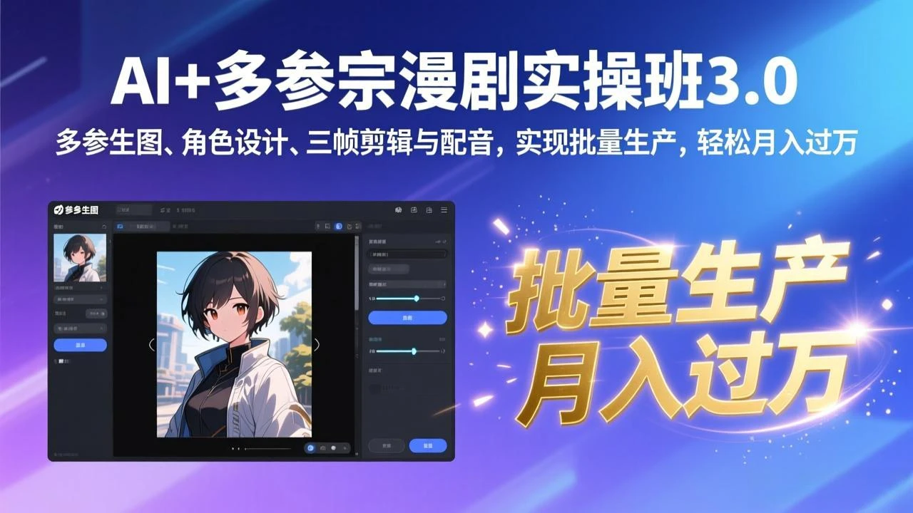【精】AI+多参宗漫剧实操班3.0:多参生图、角色设计、三帧剪辑与配音,实现批量生产,轻松月入过万 【精】AI+多参宗漫剧实操班3.0:多参生图、角色设计、三帧剪辑与配音,实现批量生产,轻松月入过万