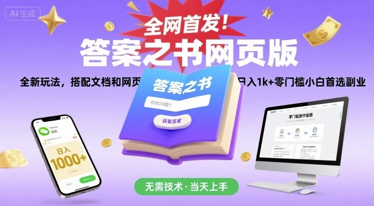 全网首发!答案之书网页版,全新玩法,搭配文档和网页,日入1k+零门槛小白首选副业【揭秘】 全网首发!答案之书网页版,全新玩法,搭配文档和网页,日入1k+零门槛小白首选副业【揭秘】